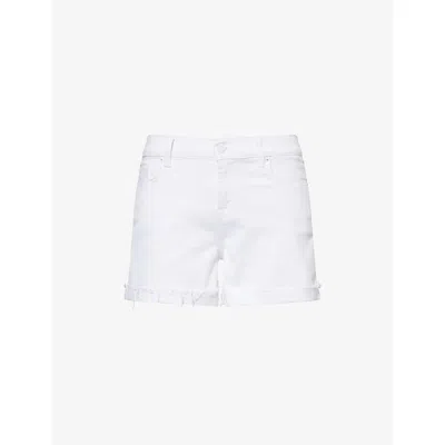7 For All Mankind Distressed Mid-rise Denim Shorts In Swan
