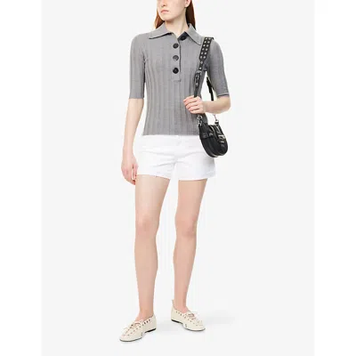 7 For All Mankind Distressed Mid-rise Denim Shorts In Swan