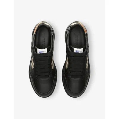 Burberry Indigo Blue Leather And Check Sneaker Terrace Men In Blk/other