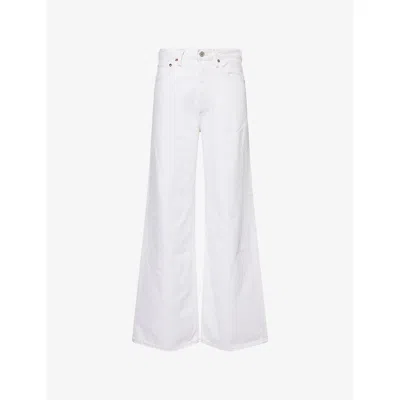 Agolde Fran High Rise Wide Leg Low Slung Cuffed Jeans In Milkshake In White