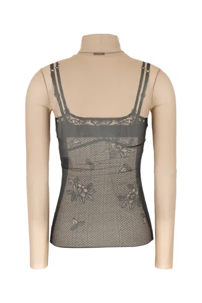 Balenciaga Black And Light Beige Trompe Loeil Lingerie Top In Multi