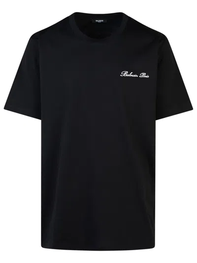 Balmain Black Cotton T-shirt In Black