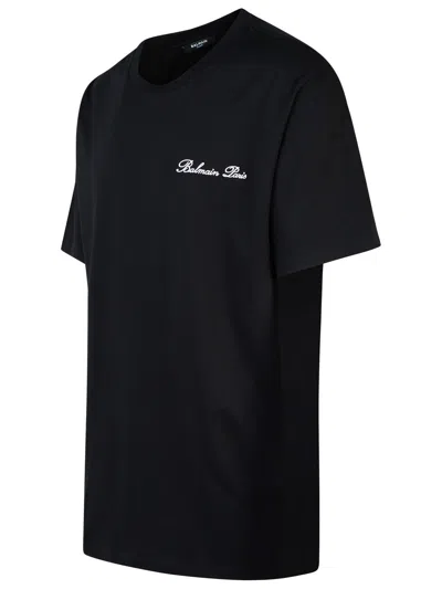 Balmain Black Cotton T-shirt In Black