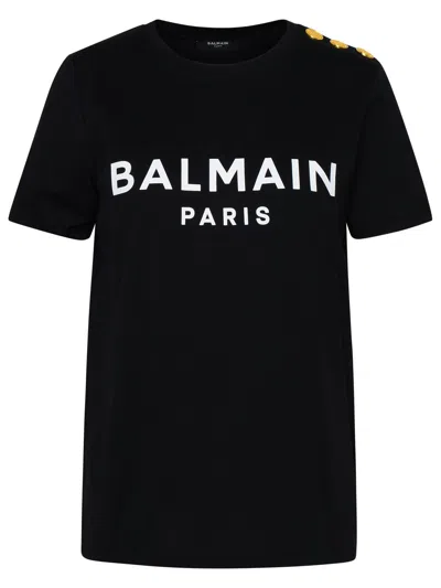 Balmain T -shirt Paris Logo Print Black In Black
