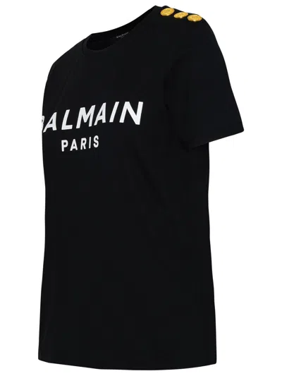 Balmain T -shirt Paris Logo Print Black In Black