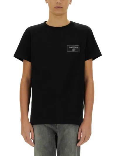 Balmain Couture Label Round Neck Slim Fit T-shirt In Black