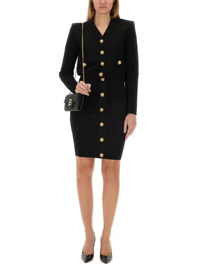 Balmain Vichy Knit Skirt In Black