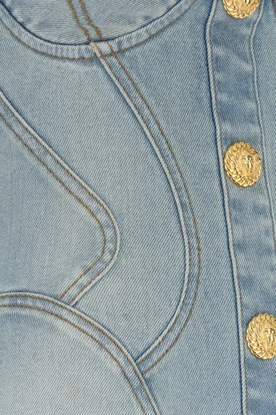 Balmain Strapless Mini Denim Dress In Bleujeanclair