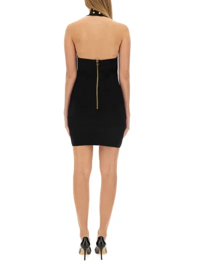 Balmain Black Dress With Pointed Collar And Logo Buttons On The Front In Wool Woman In Black