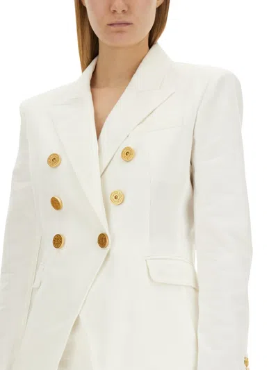 Balmain 6-button Double-breasted Denim Blazer In White