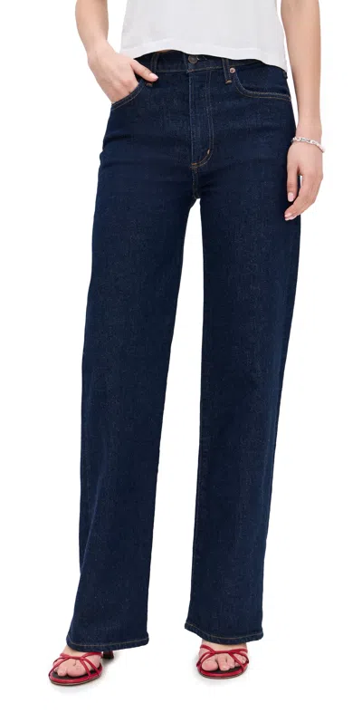 Agolde Harper Mid Rise Relaxed Straight Jeans In Reissue In Blue