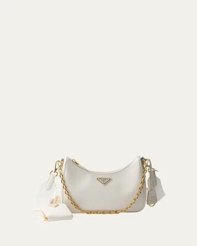 Prada Re-edition 2005 Saffiano Leather Shoulder Bag In F02en Bianco 0 1
