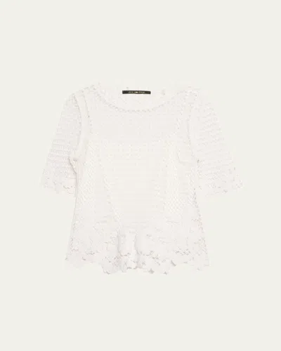Kobi Halperin Sylvs Floral Crochet Rosette Net Blouse In White