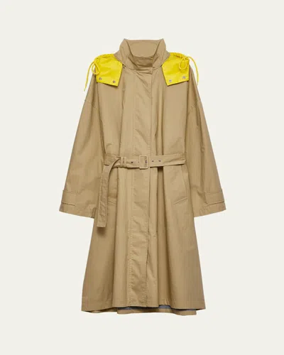 Prada Cotton Belted Trench Coat In Brown