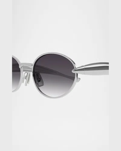 Bottega Veneta Bv1386s Linea Signature Icons 003 Silver Grey Sunglasses In Gray