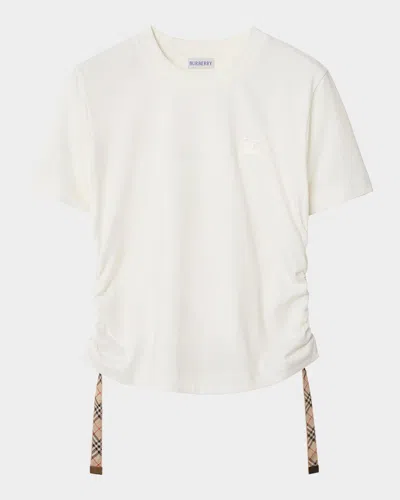 Burberry Ruched Check-ties Short-sleeve T-shirt In Chalk