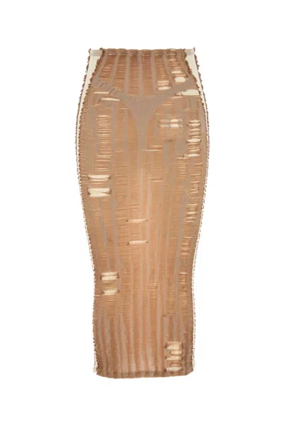 Diesel Seamless Midi Skirt With Lingerie Illusion In Brown