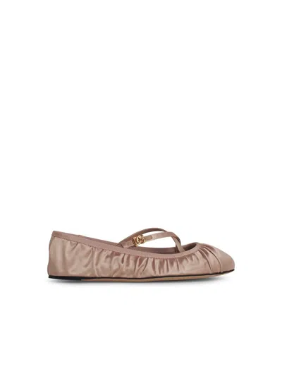Dolce & Gabbana Elastic Trim Ruched Design Ballerina Flats In Beige