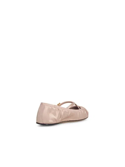 Dolce & Gabbana Elastic Trim Ruched Design Ballerina Flats In Beige