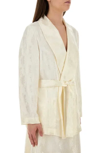 Fendi Silk Blazer With Belted Waist And Jacquard Pattern In White