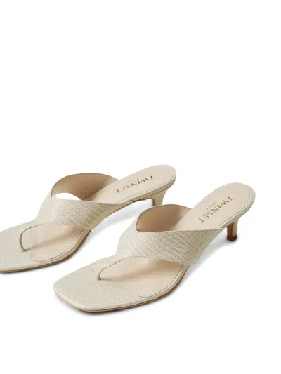 Twinset Herringbone High Heel Sandals In White