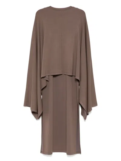 Goen J Ribbed Cape Dress In Brown