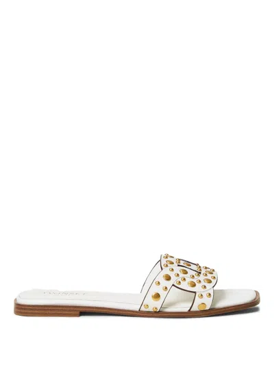 Twinset Twin-set Slip-on Sandals With Gold-tone Stud Embellishments In White