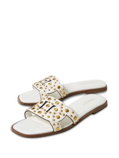Twinset Twin-set Slip-on Sandals With Gold-tone Stud Embellishments In White
