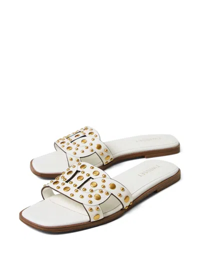 Twinset Twin-set Slip-on Sandals With Gold-tone Stud Embellishments In White