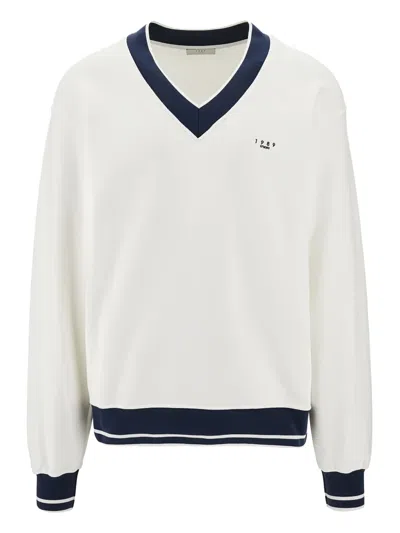 1989 Studio V-neck Sweatshirt Contrast Trim In White