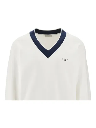 1989 Studio V-neck Sweatshirt Contrast Trim In White