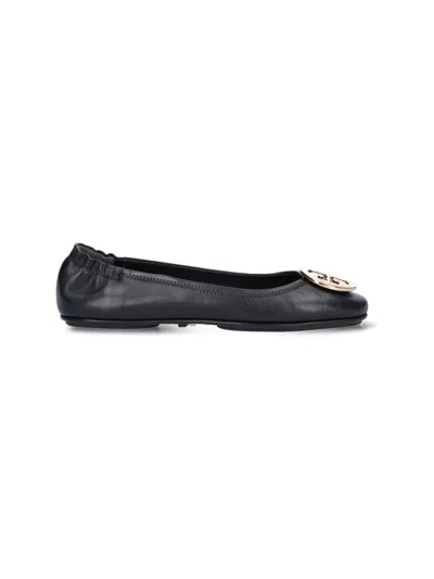Tory Burch Minnie Travel Ballet With Metal Logo In Black
