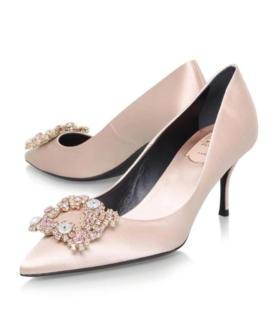 Shop Roger Vivier Flower Satin Pumps 65