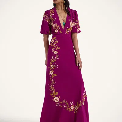 La Doublej Marlene Dress Embroidered Solid In Solid Purple