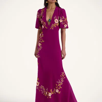 La Doublej Marlene Dress Embroidered Solid In Solid Purple