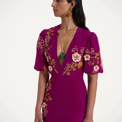 La Doublej Marlene Dress Embroidered Solid In Solid Purple
