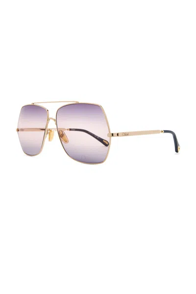 Chloé Square Metal Sunglasses Gradient Lenses In Gold & Violet