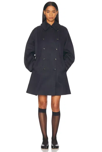 Bode Waxed Herringbone Peacoat In Navy