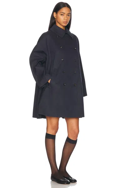 Bode Waxed Herringbone Peacoat In Navy