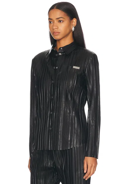 Helmut Lang Pleated Leather Classic Shirt In Black In Black