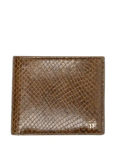 Tom Ford Printed Python Classic Bifold Wallet In Brown