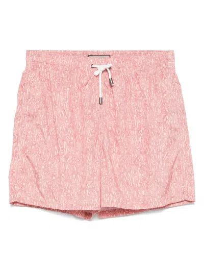Canali Straight-leg Mid-length Printed Swim Shorts In Pink
