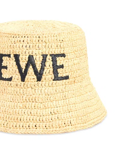 Loewe Logo-embroidered Raffia Bucket Hat In Neutrals