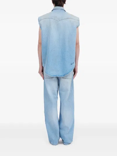 Mm6 Maison Margiela Mm6 By Maison Margiela Short-sleeved Denim-effect Shirt With Flap Pockets In Blue