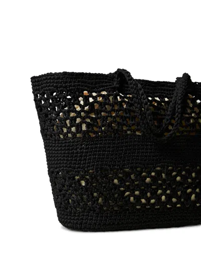 Twinset Twin-set Woven Black Drawstring Bag With Embroidered Logo In Black