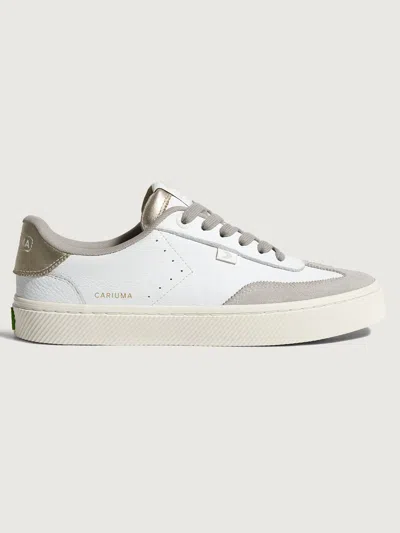 Cariuma Toca White Premium Leather Vintage White Suede Metallic Gold Sneaker Men In Off-white Vintage/metallic Gold