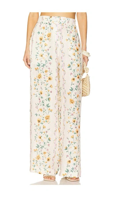 Agua By Agua Bendita Totoa Chinesis Floral-print Linen Wide-leg Pants In Cream