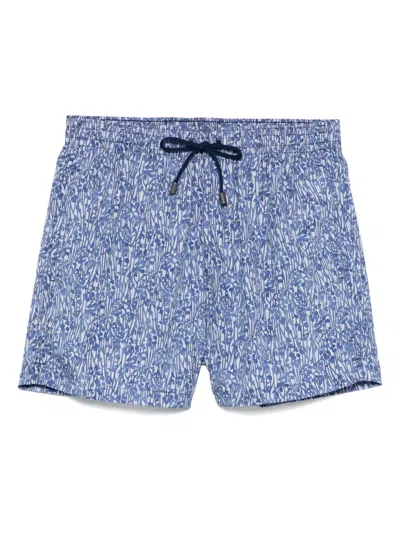 Canali Straight-leg Mid-length Printed Swim Shorts In Blue