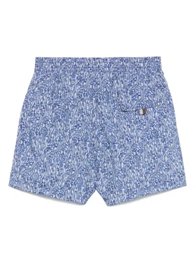 Canali Straight-leg Mid-length Printed Swim Shorts In Blue