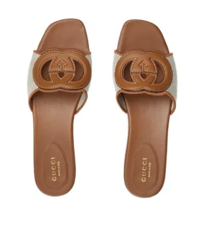 Gucci Gg Interlocking Slide Sandal In Brown